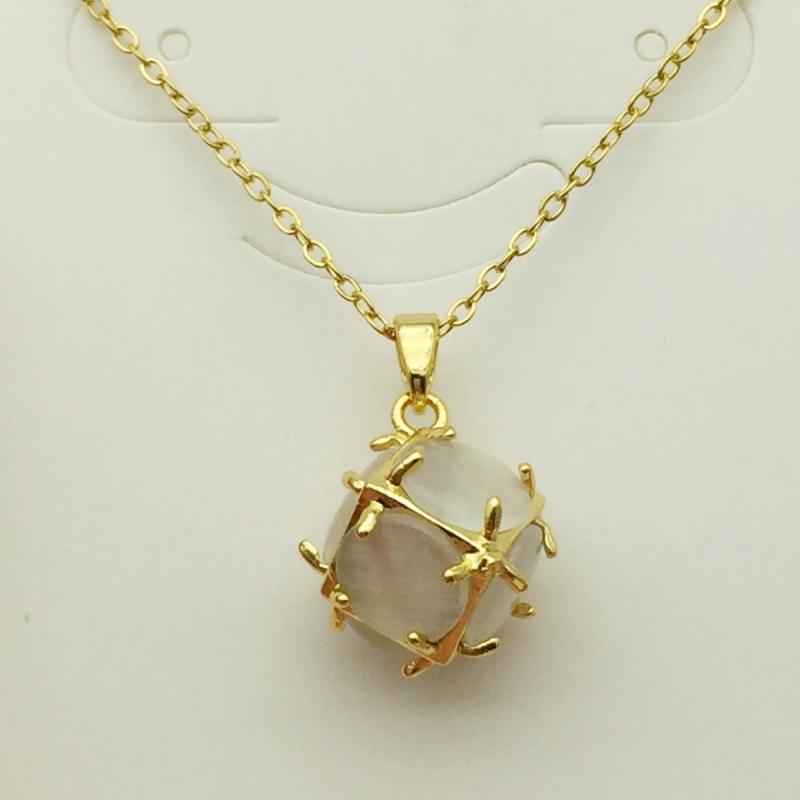 1 Pcs Faux Cat Eye Rubik Cube Copper Pendant with Stainless Steel Chain Combo Necklace