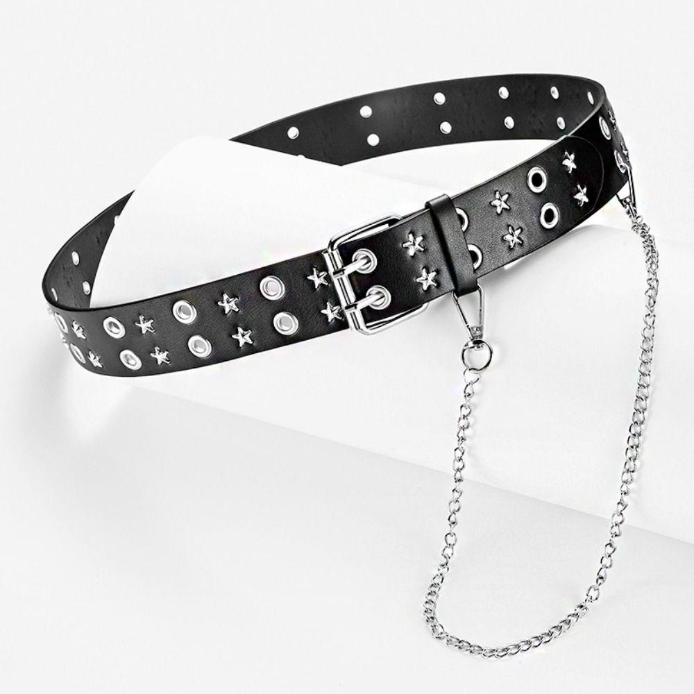 Metallstern Nieten Gürtel Gothic Y2K Gürtel Vintage Doppelte Reihe Schnalle Taillenband Männlich