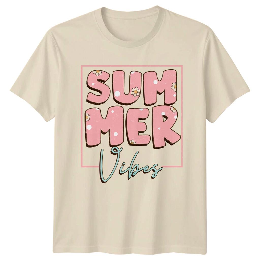 Summer Vibes Groovy Retro T-Shirt Summer Quote Vacation T-Shirt