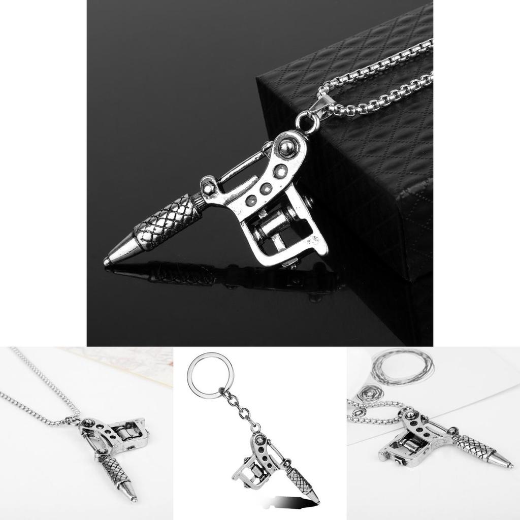 Tattoo Machine Shape Geometric Pendant Necklace With Alloy Charm For Travel Gifts