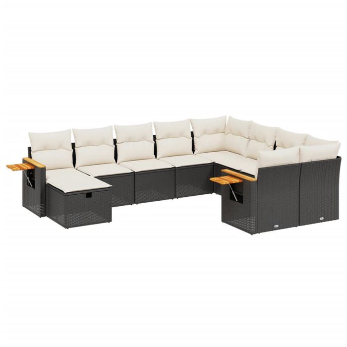 VidaXL Salon de Jardin avec Coussins 10 pcs, Canapés de Terrasse, Ensemble de Meubles de Patio, Mobilier d'Extérieur, Noir 3227155