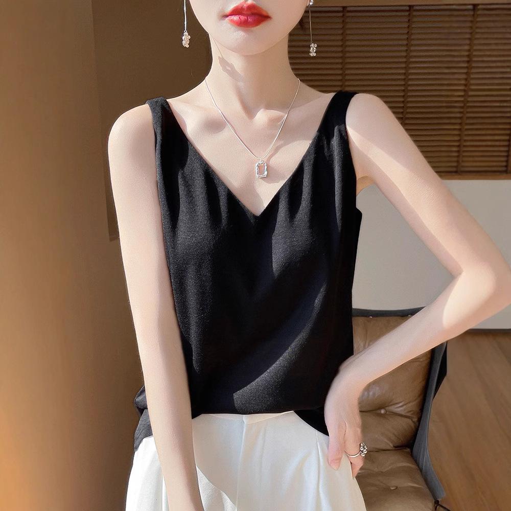 New Summer V-neck Knit Camisole with Double Shoulder Straps - Lightweight Women's Innerwear.