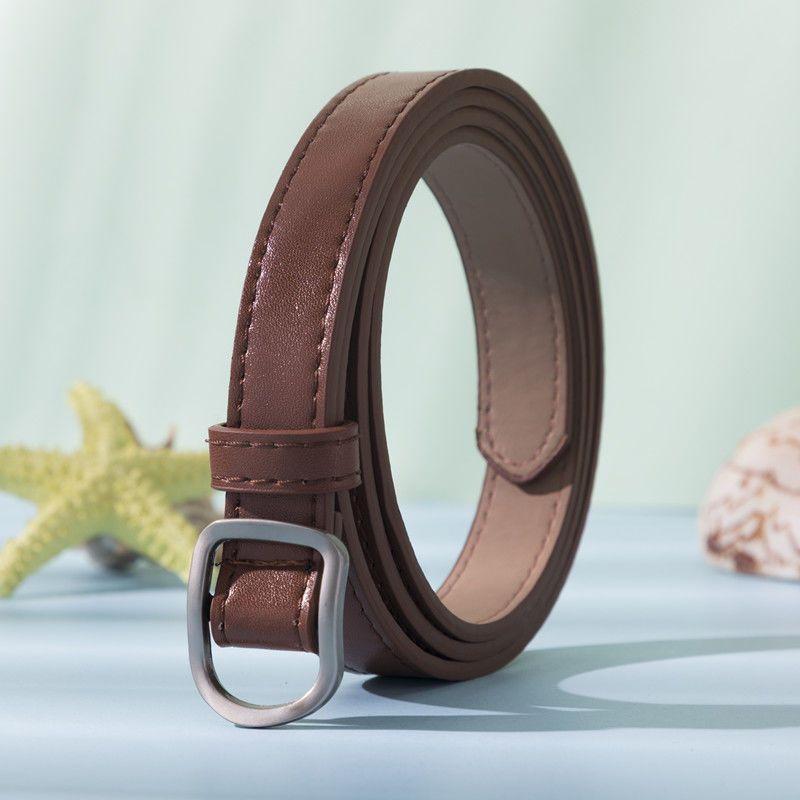 

Elegant Metal Simple Belt For Jeans Featuring No Hole Design In Retro Black And Shades Brown Brown Ring