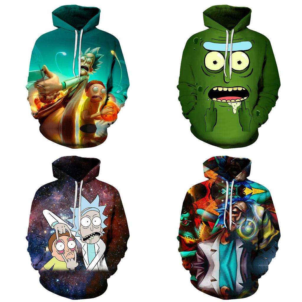 3d And Rick Print Womenmen Pullover Hoodie Sweatshirt Tops Jumper