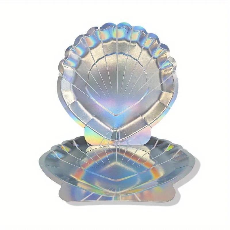 10Pcs New Laser Colored Shell Disposable Paper Tray Birthday Party Decoration Supplies Irregular Paper Tray Tableware Wholesale
