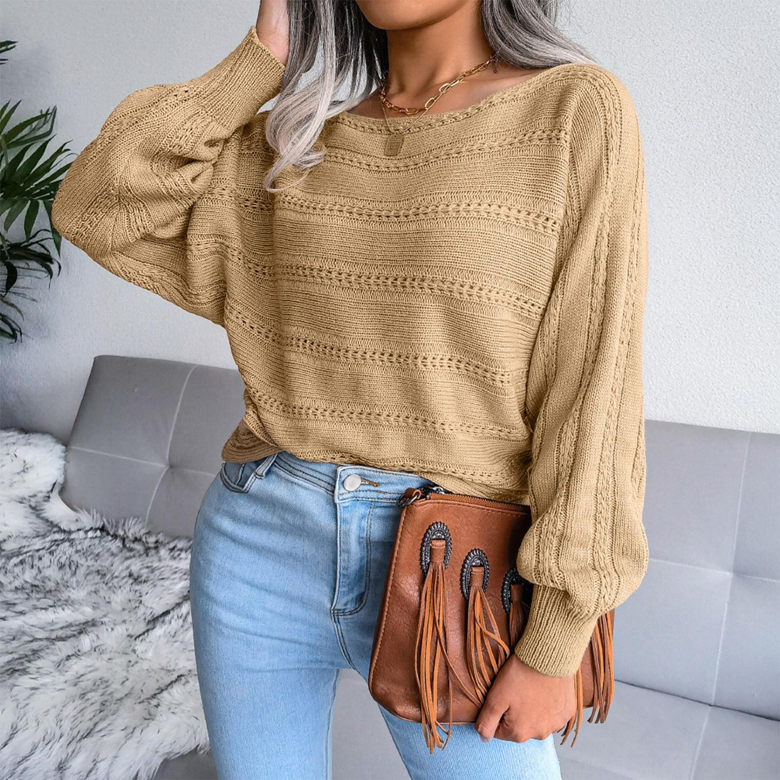 

Женская зимняя мода с одной линией шеи и открытыми плечами, повседневный вязаный свитер L хаки