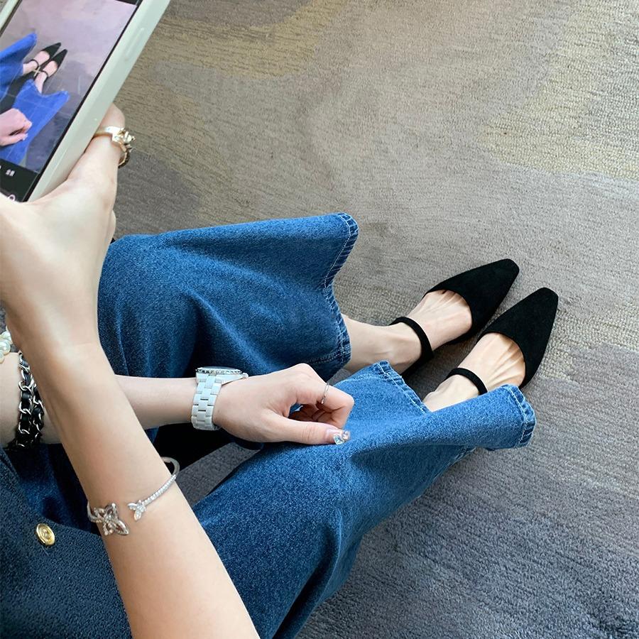 Cowhide Version~ French One-word Belt Leather Muller Half Slippers Women's Summer Outer Wear Bag Head Flat Bottom Cool Slippers Half Tray