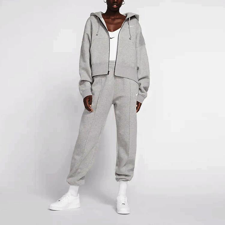 New Nike Women's Sportswear Collection Essential Fleece Trousers Dark Grey Heather/White BV4089-063