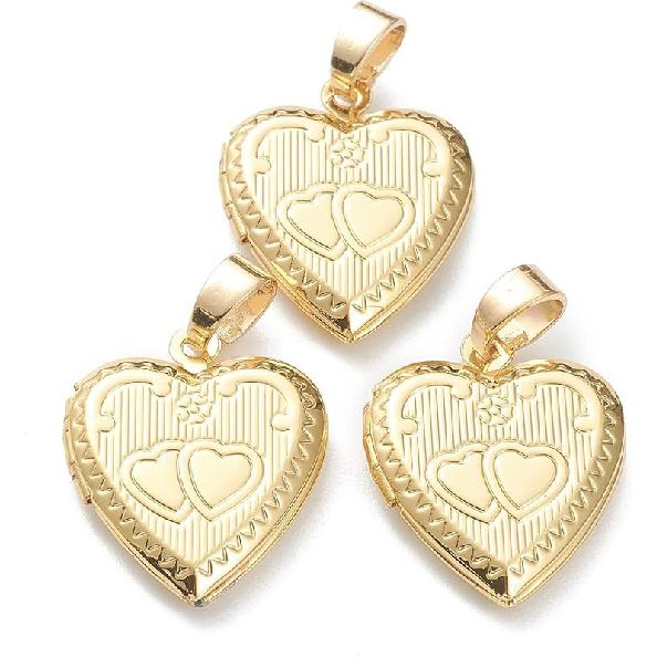 Beadthoven 10 szt. Prawdziwe Pozłacane 18K Serce Medalion Wisiorki Grawerowane Serce z Węzłem Wstążki Kwiaty Ramka na Zdjęcie Zawieszki Uchwyt na Zdjęcie Medalion Pamięci