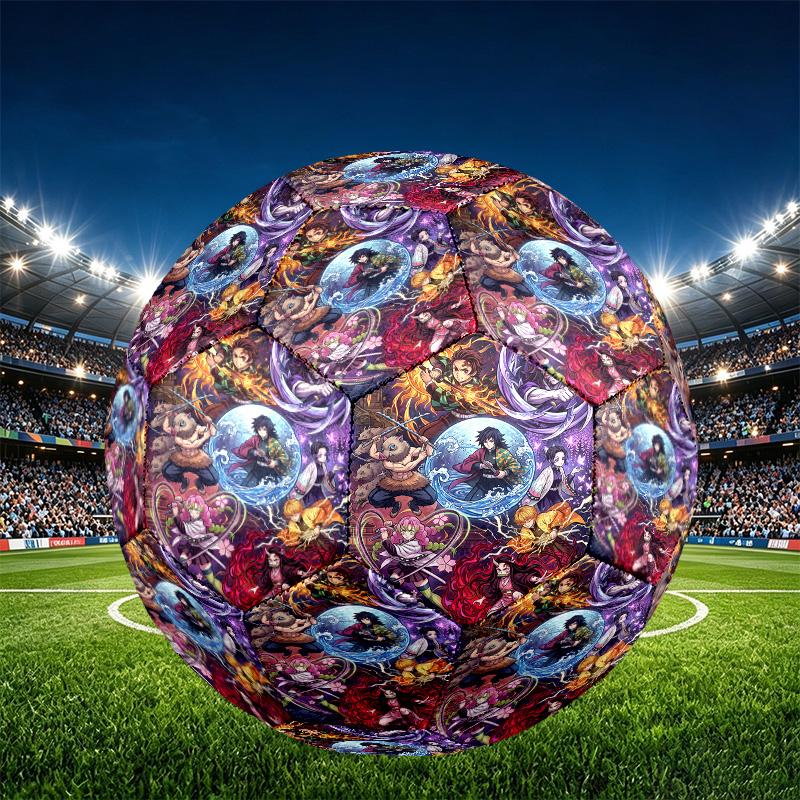 Demon Slayer Print Størrelse 5 Fodbold, PU Slidstærk Fodbold til Kamp Træning og Daglig Øvelse, Fødselsdagsgave til Fodboldfans