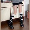 Reversible Knitted Long Tube Leg Warmers with Cute Cats Pattern for Women Punk Grunge Flared Boot Covers Footless Socks
