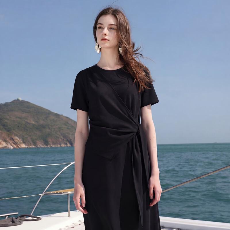 Sancai Plus Size Round Neck Knitted Long Dress with Twist Waist