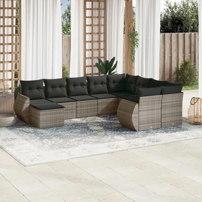 VidaXL Garden Lounge Set with Cushions 10 Pcs, Patio Sofas, Patio Furniture Set, Outdoor Furniture, Grey 3221859
