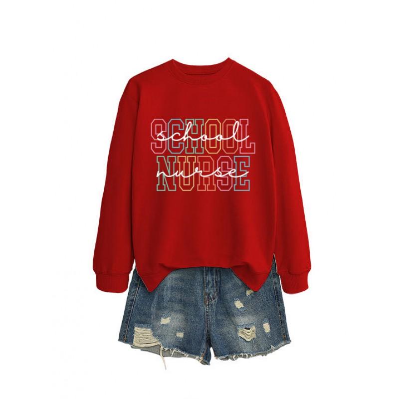 Womens Casual Long Sleeve Hoodie Sweatshirt With Print Design Loose Fit Cotton Blend Office Chic Style