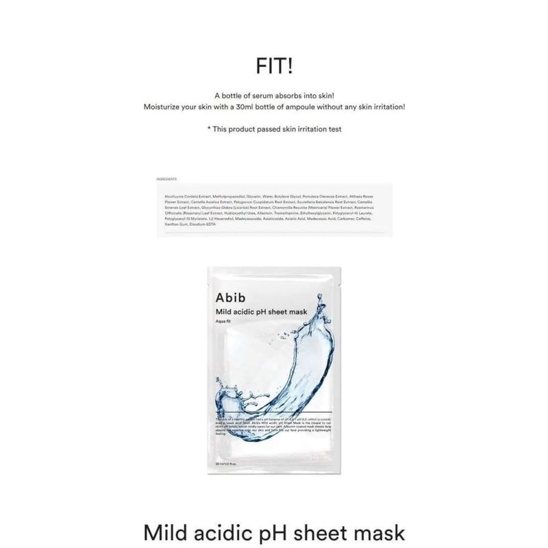 ABIB Mild Acidic pH Sheet Mask - 6 Types