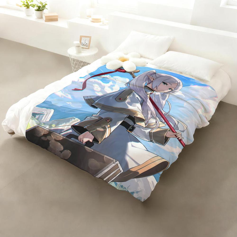 Anime Frieren Beyond Journey's End Throw Flannel Throw Blanket: Soft Kid-Friendly Warm Anti-Static All Season Washable Couch