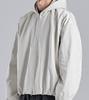 Button Seoul Glossy Texture Two-Way Banded Ribbed Hooded Blouson (White)