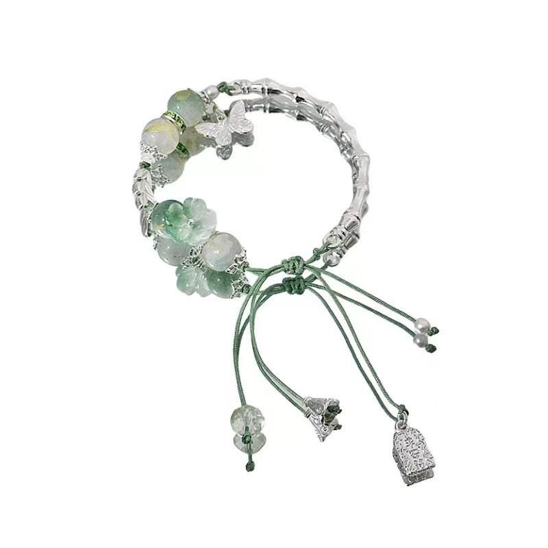 Trendy Summer 2024 Green Beaded Butterfly Bracelet Unique New Chinese Style Jewelry