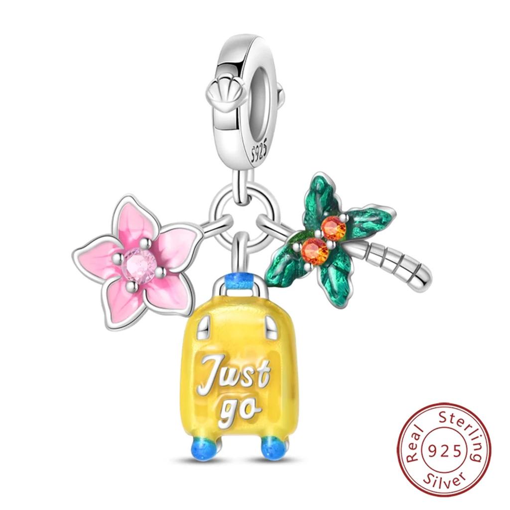 Copper Suitcase Airplane Camera Pendant Charms Fit Originalbracelet Charm Bead Necklace Diy Female Jewelry