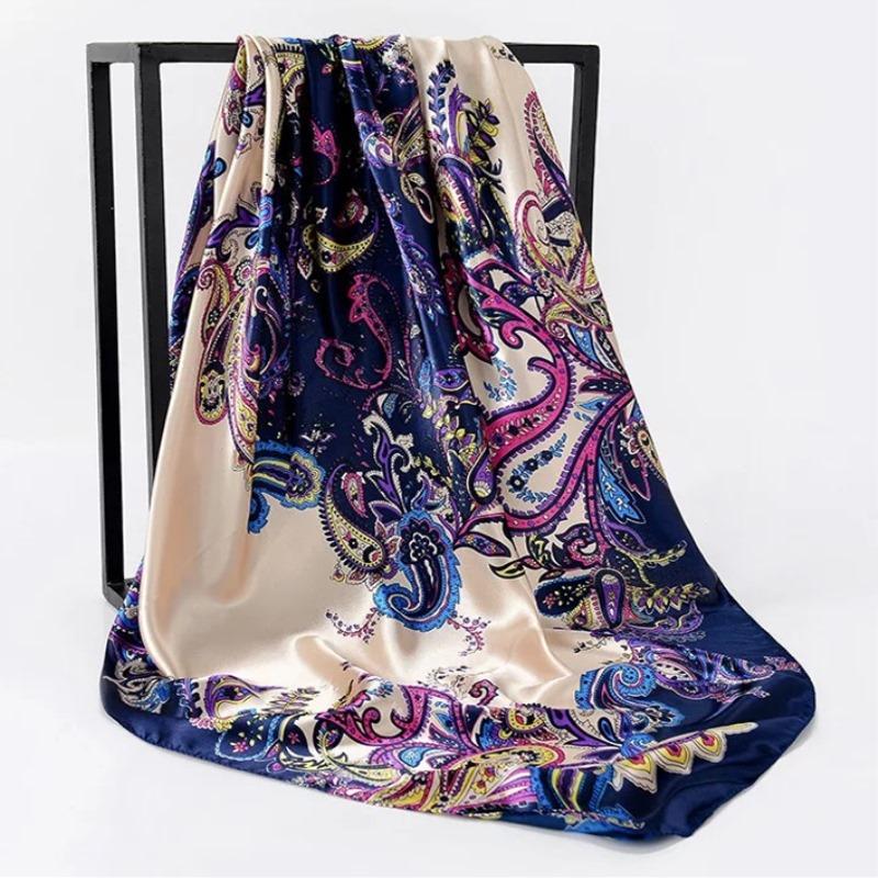 Popular Silk Scarves Fashion New Bohemian Cashew Slicing Ladies Simulation Silk Scarf 90X90Cm Square Scarf Muslim Headscarf