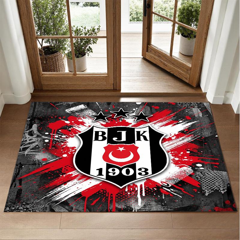 Beşiktaş FC Design Krystalfløjls Tæppe Blød Dekorativ Måtte til Soveværelse Entré