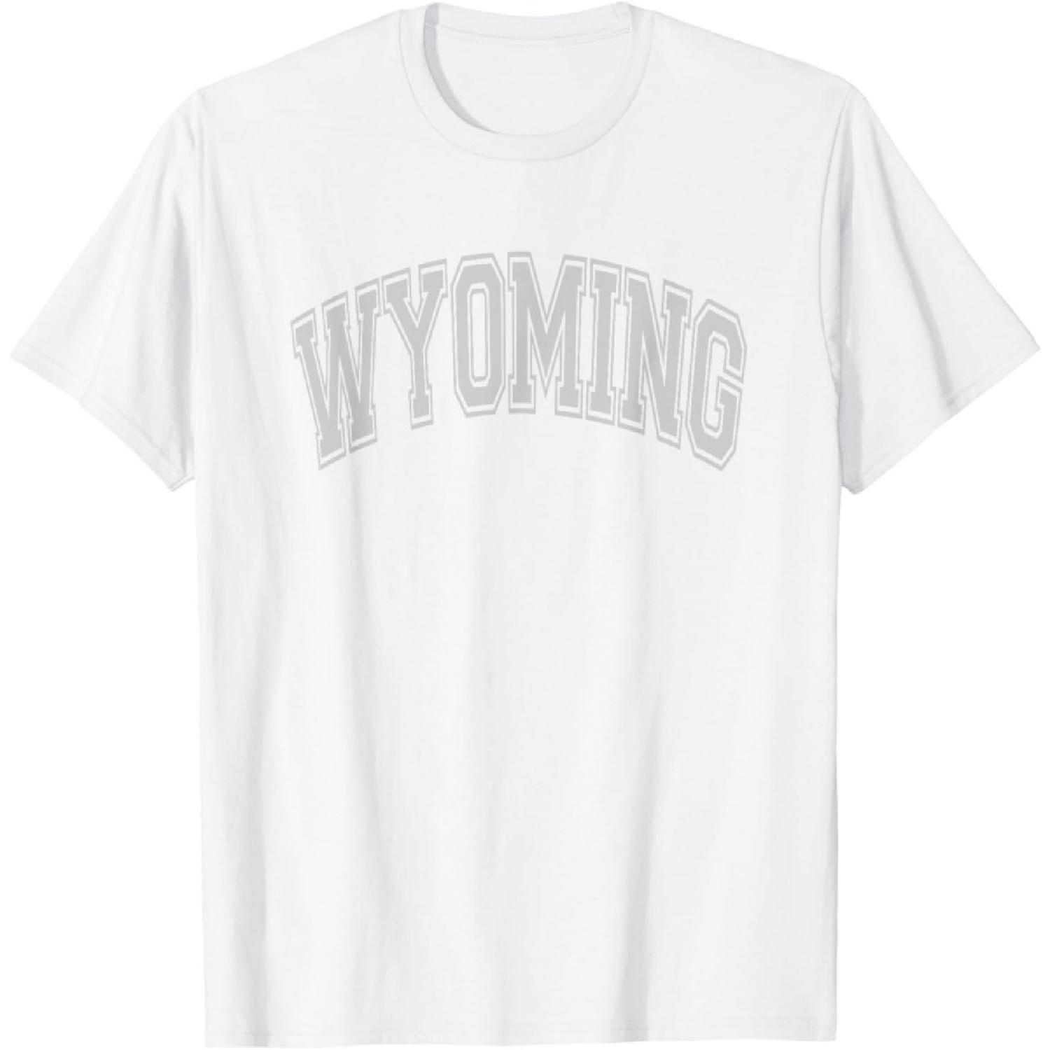 Wyoming Arched Style Text White with Gray Print T-Shirt S