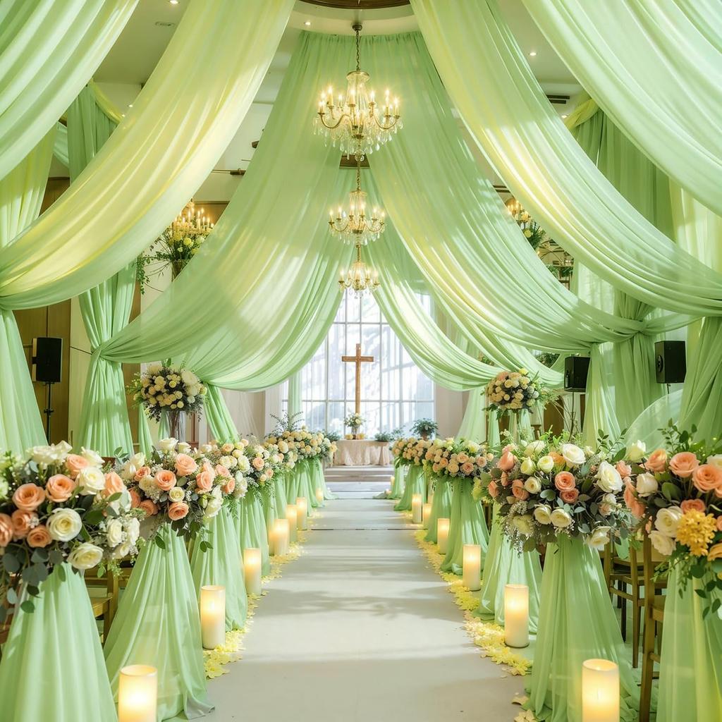 White Wedding Dress Ceiling Drapes Roof Canopy Decor Draping Fabric Chiffon Curtain for Wedding Ceremony Stage Hotel Decoration