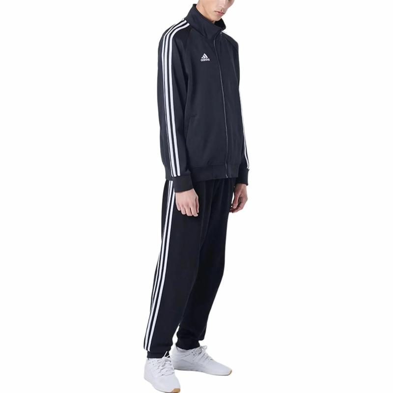 Adidas Sweatshirts Unisex Black With White Stripes Stand Collar Moderate Other TR30JR-BW-
