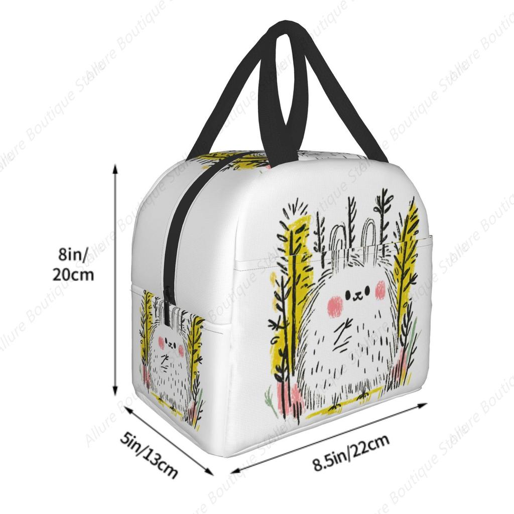 A cute furry rabbit Lunch Bag Waterproof Insulated Canvas Cooler Bag Thermal Cold Food Picnic Travel Tote for Women Children