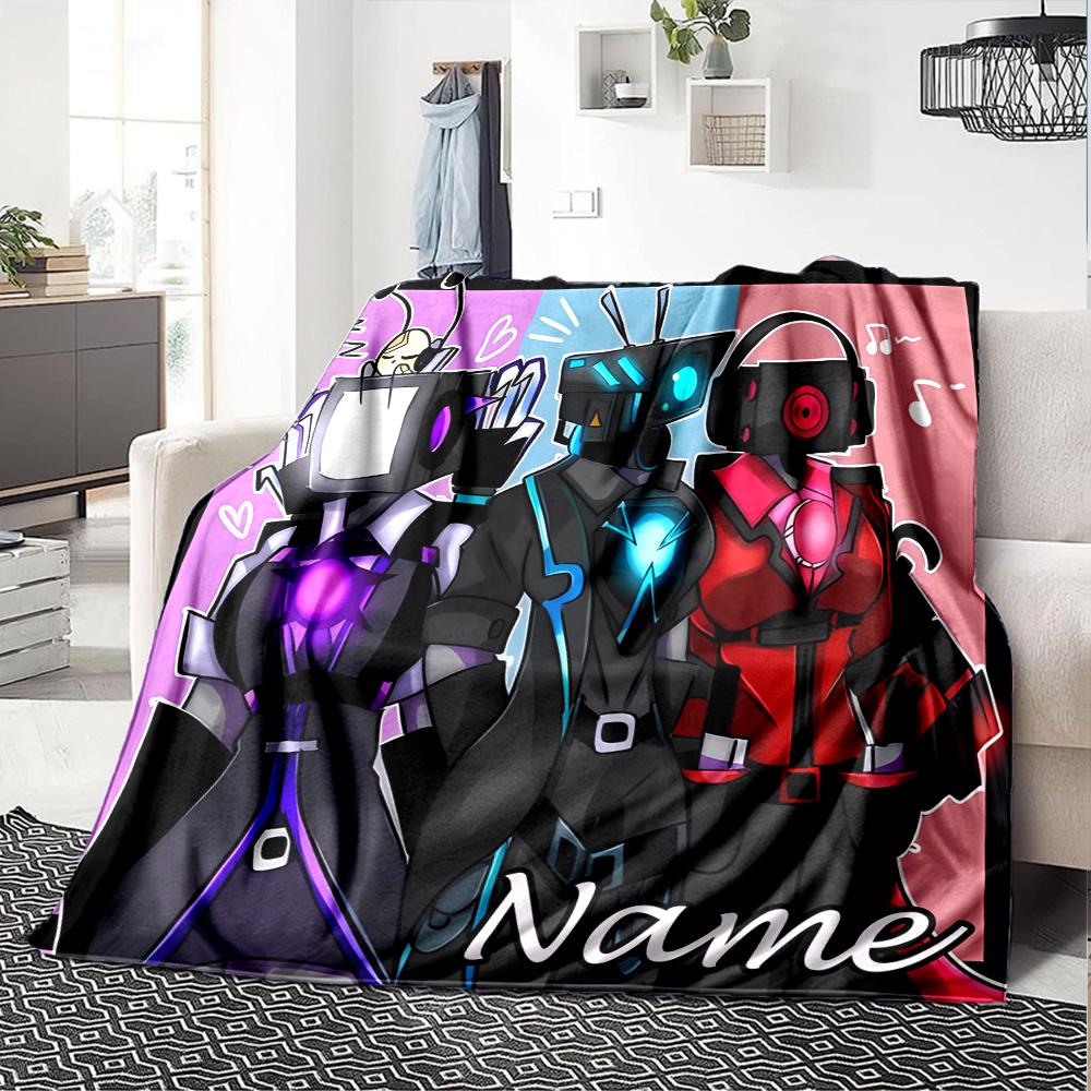 Customiz Name Personality Skibidi Toilet Blanket Soft &Warm Sofa Office Bed Travel Lunch Break Blanket, Gift Suitable All Seasons