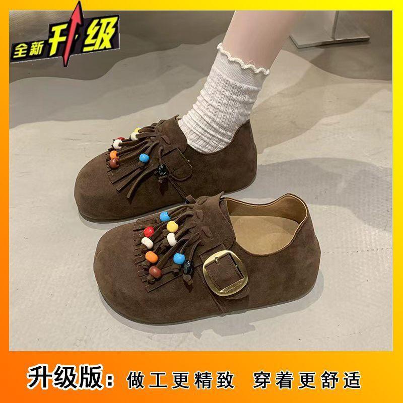 

Ретро платформа на одной педали Birkenstocks женская обувь 2025 новая осенняя мягкая подошва кисточка цельнокроеные одинарные туфли Doudou 40