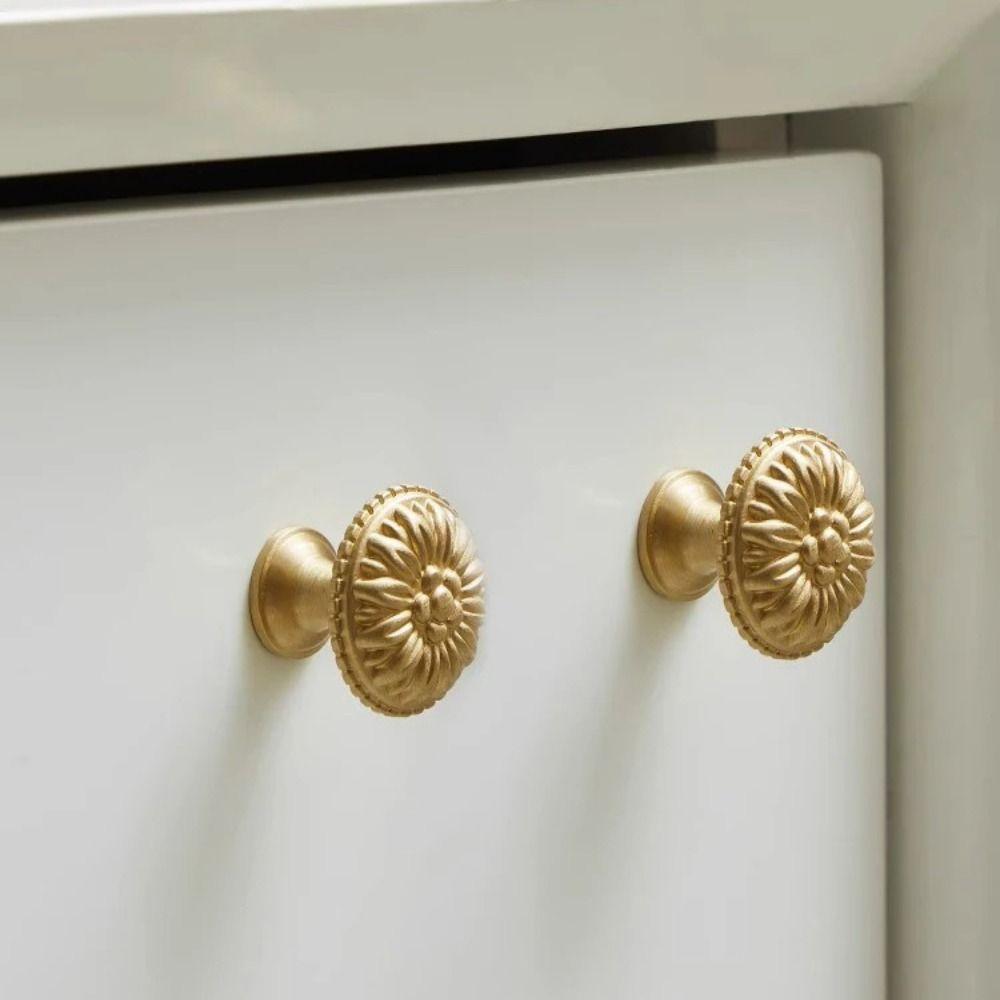 European Style Cabinet Door Handle Golden Chrysanthemum Handles Drawer Knobs  Closet Drawer