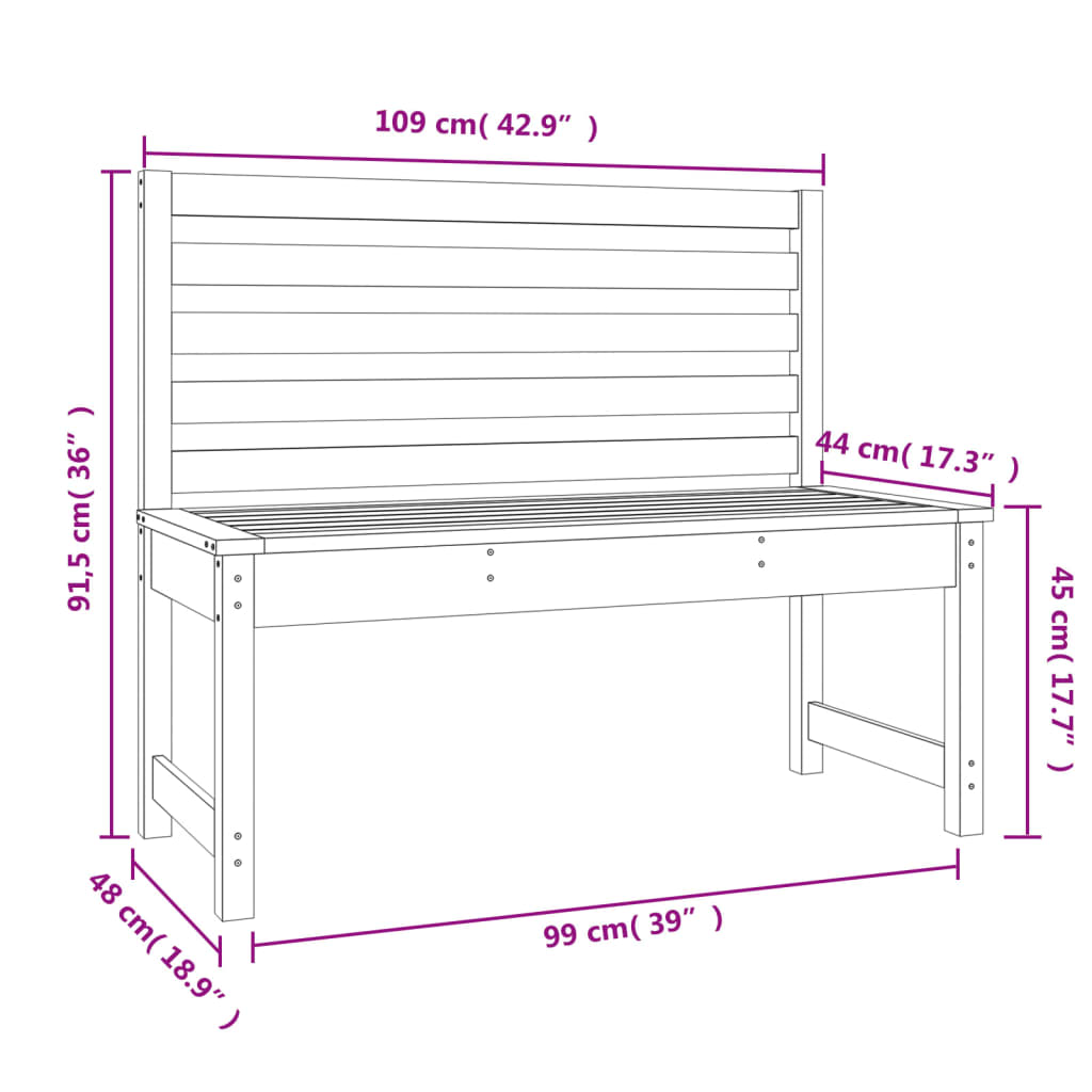 Garden Bench White 109 cm Solid Pine Wood