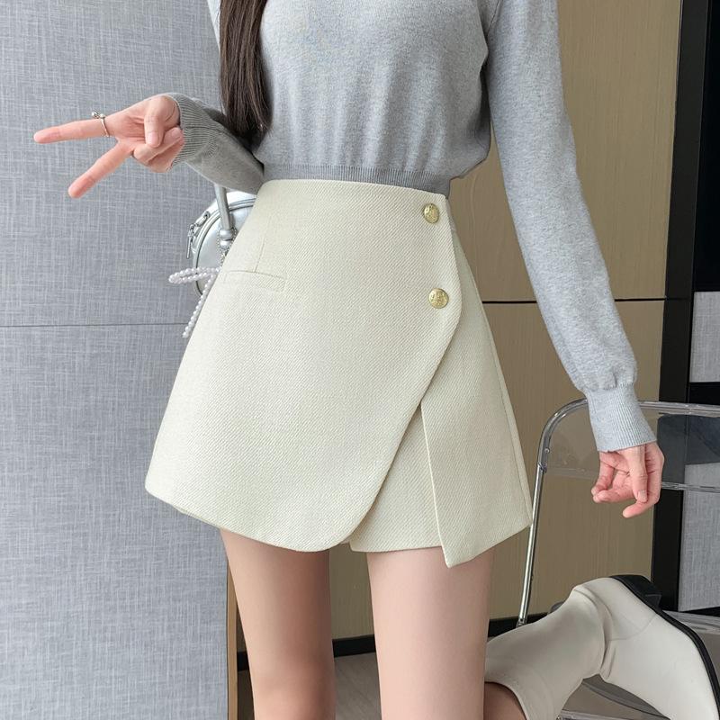 Women's High Waist Wool Pleated A-line Skirt with Anti-exposure Shorts - 2025 Autumn/Winter Collection