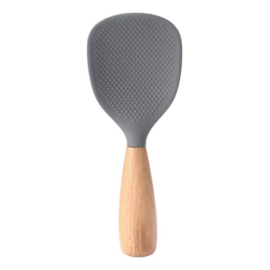 Silicone Rice Spoon with Wooden Handle Heat Resistant Non-Stick Stand-Up Design Rice Spatula Food Grade Kitchen Utensil for Serving Rice Cereal &