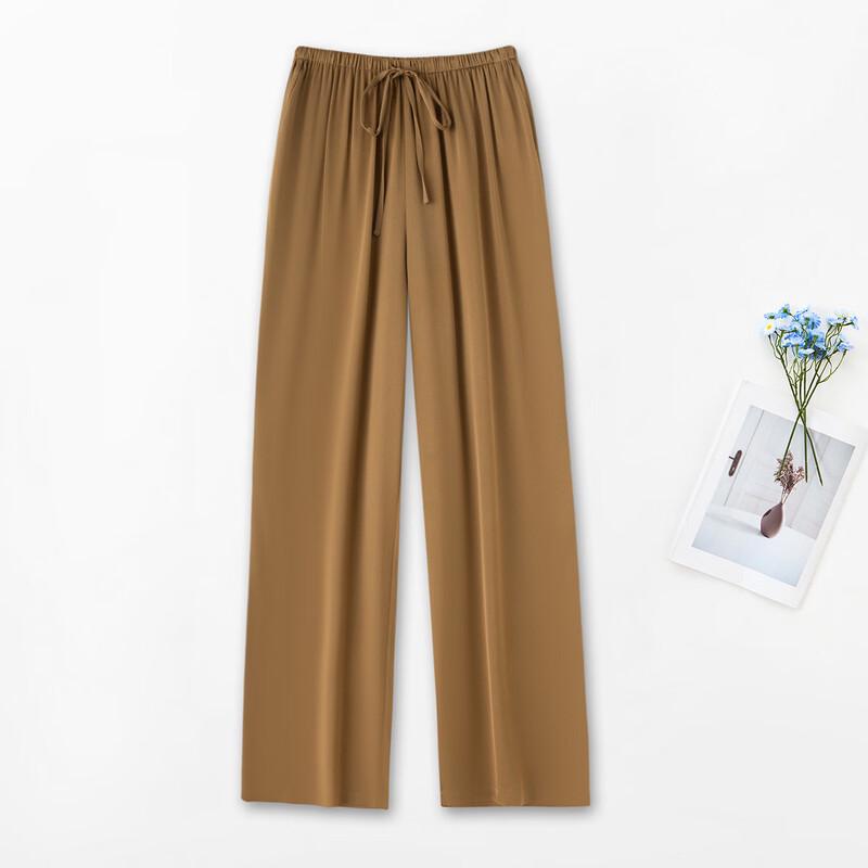 TUHUANG Women s Silk Blend Drawstring Wide-Leg Pants M