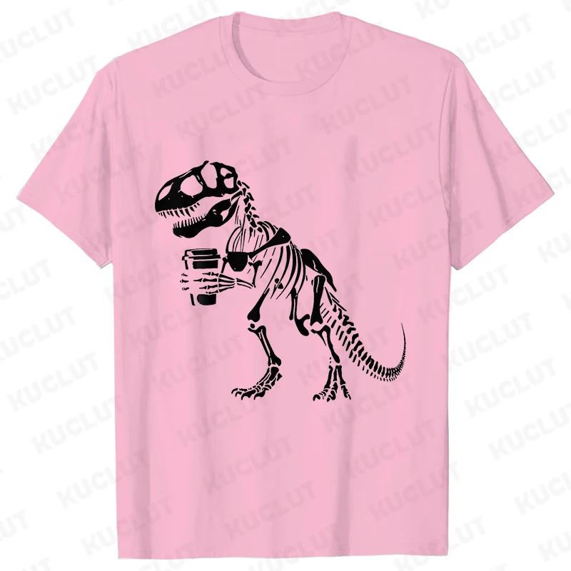 Funny Skeleton Dinosaur Shirt for Men Dinosaur Coffee T-shirts Short Sleeve Fashion Casual Funny Tee Skeleton Halloween Shirts