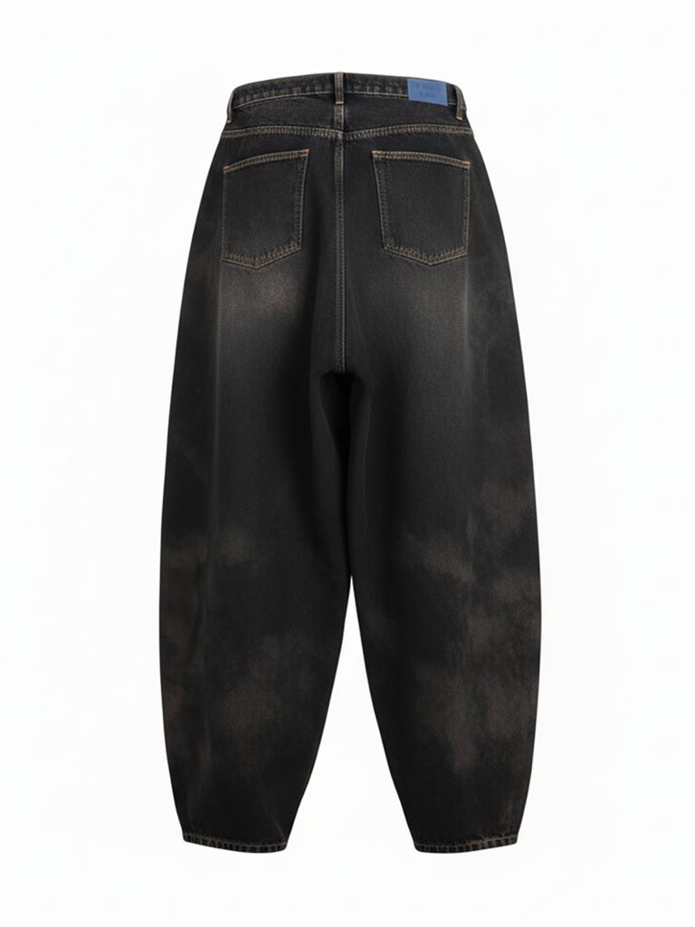 Chaenseseunoi Balloon Fit Dirty Washed Denim Pants (Dark)/M261Pt02