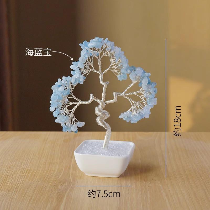 Natural Aquamarine Crystal Tree With Ceramic Base Feng Shui Wealth Ornament Home Decor