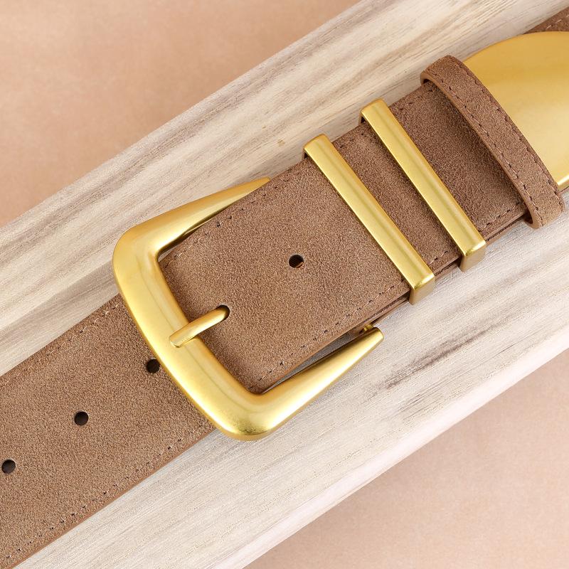 Wide Belt Women'S Pin Buckle Genuine Leather Cow Velvet Waist Seal Decorative Coat Belt