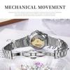 Skeleton Mechanical Watches Rose Gold Case Diamond Bezel Luminous Waterproof Fluororubber Strap Watch