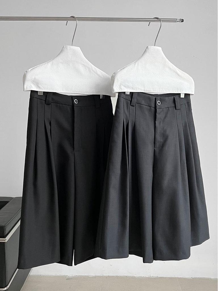 LUXI Damen Sommer Plissierte Lockere Weite Beine Acht-Punkt Lässige Anzugshorts 1876