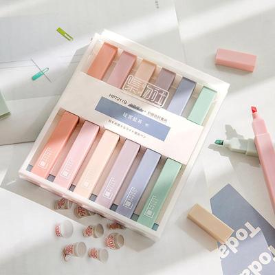6-teiliges Licht-Luxus-Stil-Farb-Highlighter-Markierungsstift-Set, superweiche Spitze, Morandi Liner, Zeichnung, Malen, Kunst, Schule