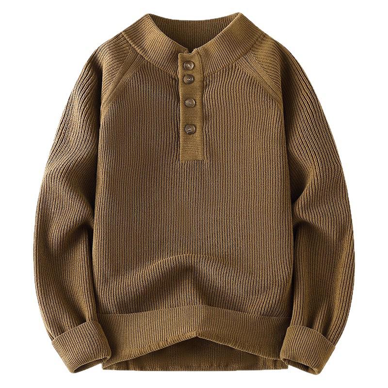 Men's Retro Half-High Collar Knit Sweater - Youthful College Style, Woolen Base Layer for Autumn/Winter