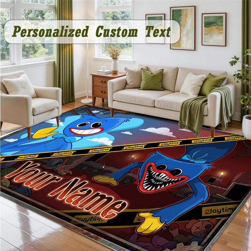 Crystal Velvet Square Rug Custom NamePoppy Playtime Pattern Non Slip Home Floor Decor Rug