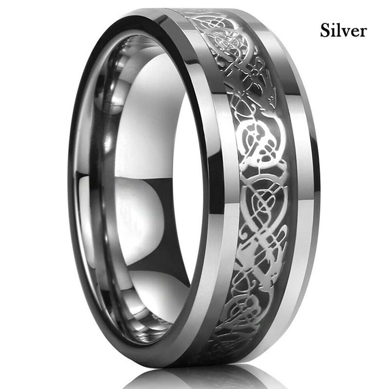 European & American Style Men's Titanium Stainless Steel Dragon Ring with Diamond Pattern