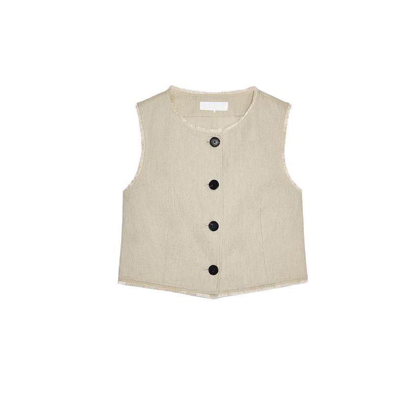 

Za Linen Blend Frayed Holiday Style Vest Vest 4387159 Frayed High Waist Casual Trousers 4387059 Sand Tops L