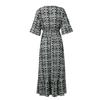 Women's Fashionable Casual Printed V-Neck Dress With Tunic Waist Ruffle Sleeves 3/4 Sleeves A-Line Dress