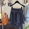 Korean Style Casual Sporty Versatile Tie Waist Plaid Skirt Summer Hot Girl Style Irregular Design Women's Skirt