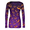 Women Casual Long Sleeve Ribbed Knit Top Crew Neck Halloween Print Slim Fit Stretchy Pullover Shirt for Fall and Winter